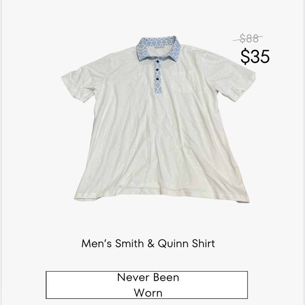 Smith & Quinn Men's White Polo Shirt with Blue Accents